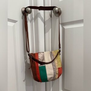 The Sak Brown and Green Crossbody Bag with Patchwork Design